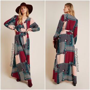 Anthropologie Virginia Wrap Patchwork Printed Long Sleeve Maxi Dress NWT